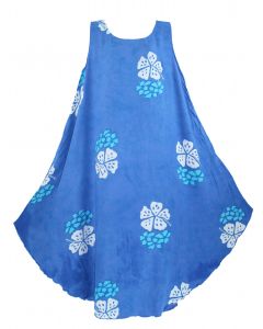 Blue Batik Caftan Tunic Tank Sleeveless Dress Cover Up Plus Sz XL
