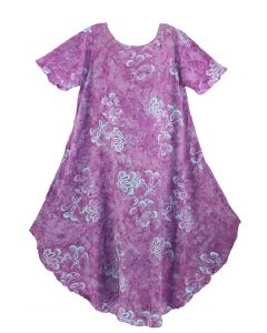 Purple Batik Caftan Tunic Tank Short Sleeve Long Dress Cover Up Plus Sz XL