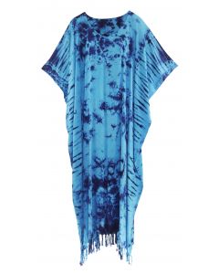 Blue Tie Dye Caftan Kaftan Loungewear Maxi Plus Size Long Dress XL to 4X