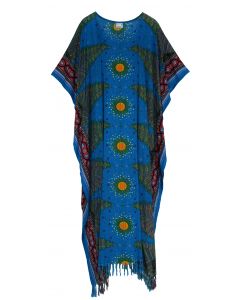 Blue Flora Plus Size Kaftan Kimono Loungewear Maxi Long Dress 3X 4X