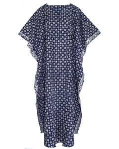 Dark blue Hand Blocked Batik Hippie Caftan Kaftan Loungewear Maxi Plus Size Long Dress XL to 4X