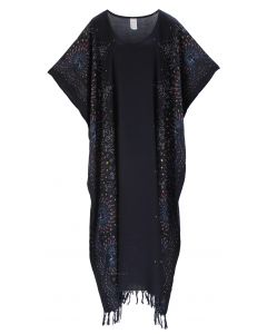 Black Flora Plus Size Kaftan Kimono Loungewear Maxi Long Dress 3X 4X
