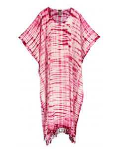 Fuchsia Hippie Tie Dye Caftan Kaftan Loungewear Maxi Plus Size Long Dress XL to 4X