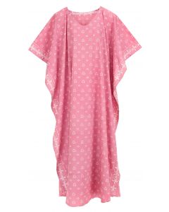 Pink Hand Blocked Batik Hippie Caftan Kaftan Loungewear Maxi Plus Size Long Dress 3X 4X