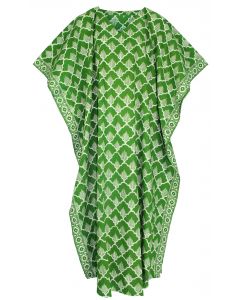 Green Hand Blocked Batik Hippie Caftan Kaftan Loungewear Maxi Plus Size Long Dress 3X 4X