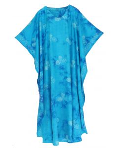 Blue Hand Blocked Batik Rayon Caftan Kaftan Loungewear Maxi Plus Size Long Dress XL to4X