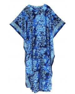 Dark blue Hand Blocked Batik Rayon Caftan Kaftan Loungewear Maxi Plus Size Long Dress XL 1X 2X