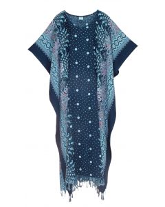 Dark blue Flora Plus Size Kaftan Kimono Loungewear Maxi Long Dress 3X 4X