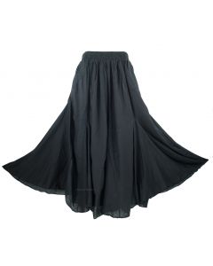 Black Cotton Gypsy Long Maxi Godet Flare Skirt 1X 2X