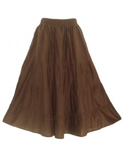 Brown Cotton Gypsy Long Maxi Tier Flare Skirt 1X 2X