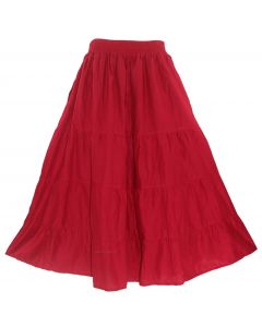 Red Cotton Gypsy Long Maxi Tier Flare Skirt 1X 2X