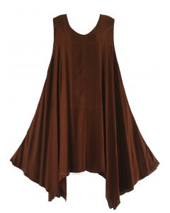 Brown Plus Size Solid Basic Flowy Sleeveless Long Tank Tunic Tops 1X
