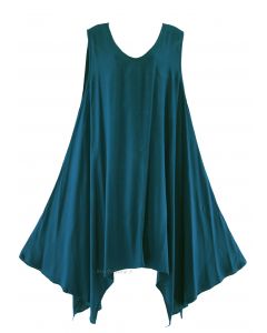 Teal blue Plus Size Solid Basic Flowy Sleeveless Long Tank Tunic Tops 1X