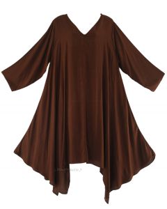 Brown Plus Size Solid Basic Flowy Short Sleeve Long Tank Tunic Tops 1X