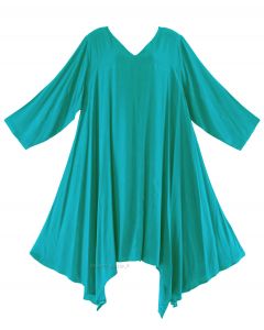 Turquoise Plus Size Solid Basic Flowy Short Sleeve Long Tank Tunic Tops 1X
