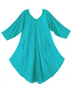Turquoise Long Sleeve Lagenlook Plus Size Vest Tunic Top 0X 1X