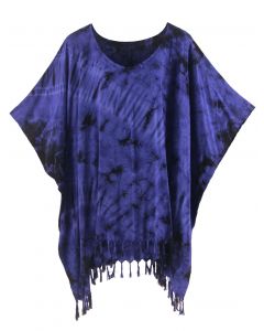 Dark blue HIPPIE Batik Tie Dye Plus Size Tunic Blouse Kaftan Top XL 1X 2X