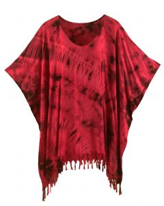 Red HIPPIE Batik Tie Dye Plus Size Tunic Blouse Kaftan Top XL 1X 2X