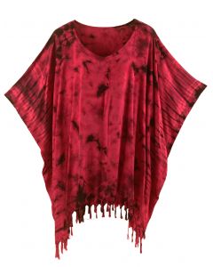 Red HIPPIE Batik Tie Dye Plus Size Tunic Blouse Kaftan Top XL 1X 2X