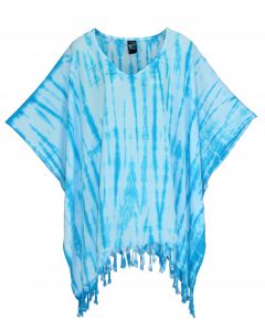Blue HIPPIE Batik Tie Dye Plus Size Tunic Blouse Kaftan Top XL 1X 2X