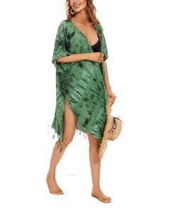 Green HIPPIE Gypsy Tie Dye Kimono Cardigan Shawl Wrap Swimsuit Cover Up Jacket One Size