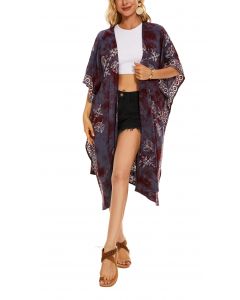 Wine HIPPIE Gypsy Hand Batik Kimono Cardigan Shawl Wrap Swimsuit Cover Up Jacket One Size
