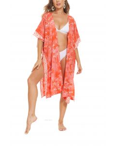 Coral HIPPIE Gypsy Hand Batik Kimono Cardigan Shawl Wrap Swimsuit Cover Up Jacket One Size