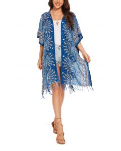 Teal blue HIPPIE Gypsy Kimono Cardigan Shawl Wrap Swimsuit Cover Up Jacket One Size