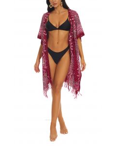 Maroon HIPPIE Gypsy Kimono Cardigan Shawl Wrap Swimsuit Cover Up Jacket One Size