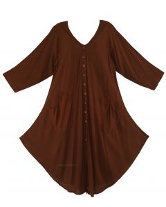 Brown Long Sleeve Lagenlook Plus Size Vest Tunic Top 0X 1X