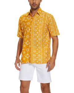 Classicmod Mustard Cotton Handmade Block Batik Men Shirts Summer Beach Wear