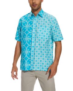Classicmod Turquoise Cotton Handmade Block Batik Men Shirts Summer Beach Wear